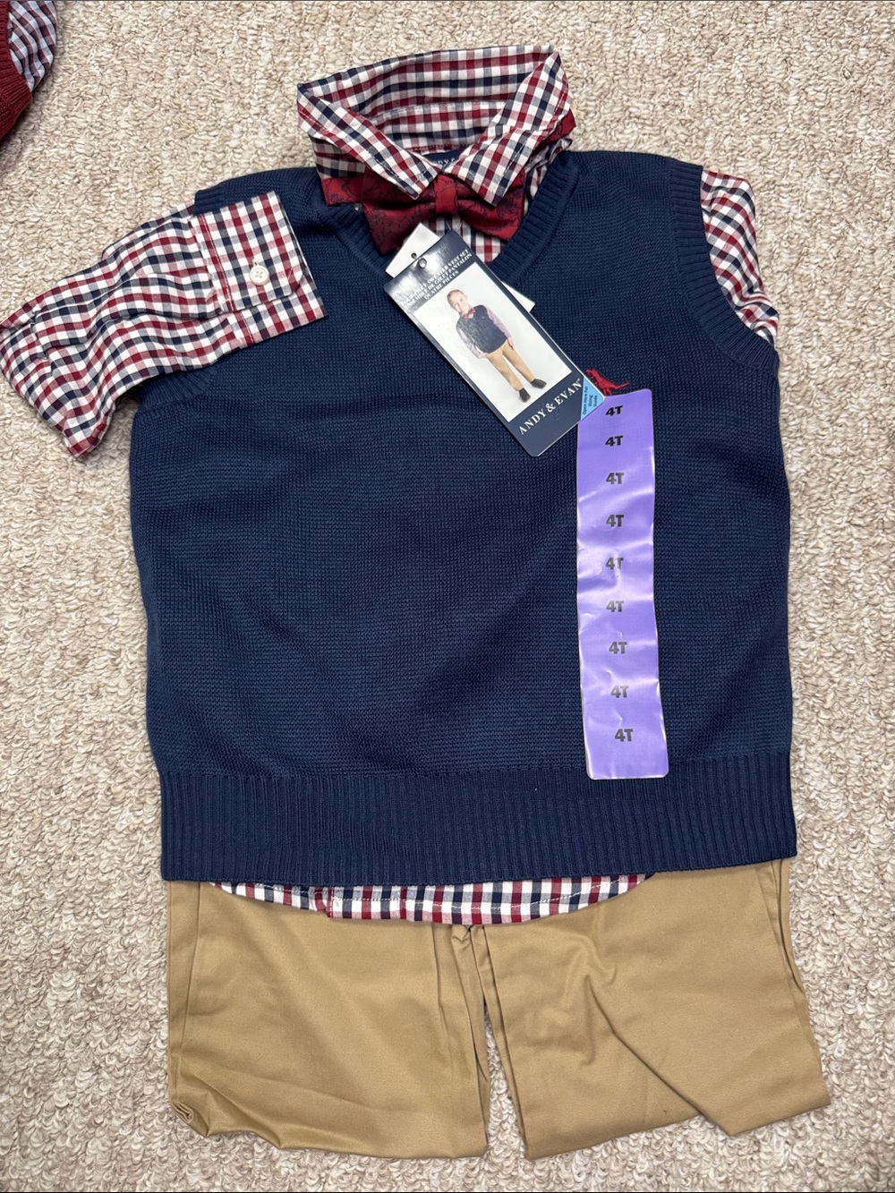 Andy & Evan Navy Vest with Red & White Plaid Shirt Set